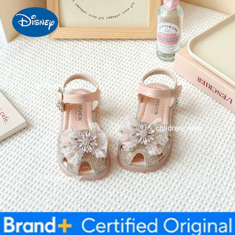 Disney Childrens Sandals Summer Girls Princess Toe Wrapped Flat Shoes Fashion Rhinestone Glitter Kids Causal Cut-outs Non-slip Sandals H260303
