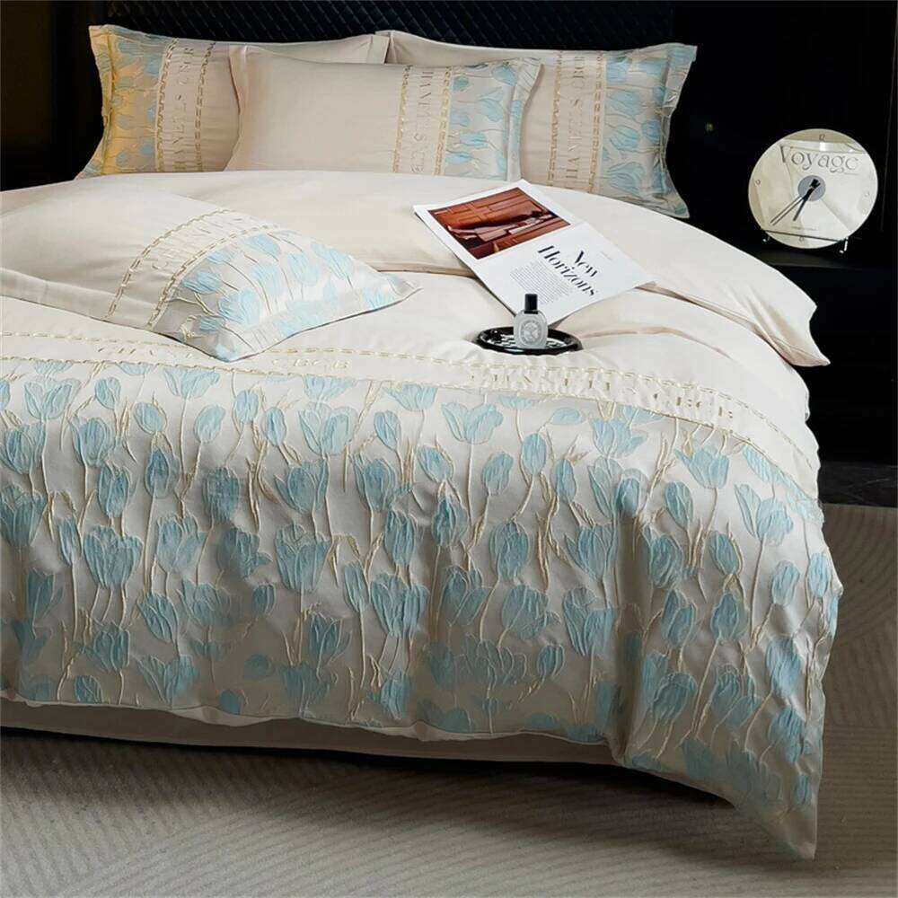 High Precision Embroidery Four Piece Satin Jacquard Bedding Set Comforter Bed Linen Duvet Sets Queen King Quilt Cover W260302