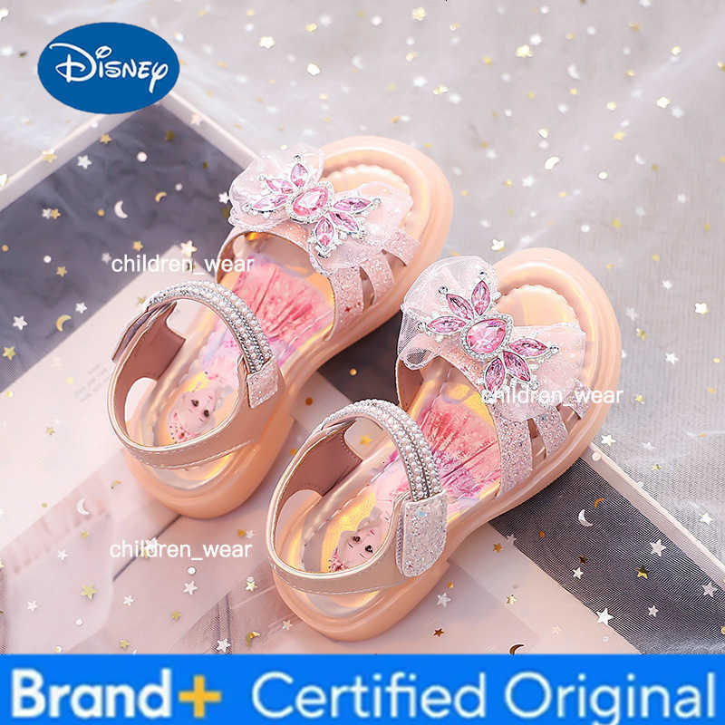 Disney KidsCasual Shoes Elsa Princess Frozen Fashion Crystal Bow Garden Sandals For Girls Anti-slip Breathable Blue Pink Size 23-33 H260303