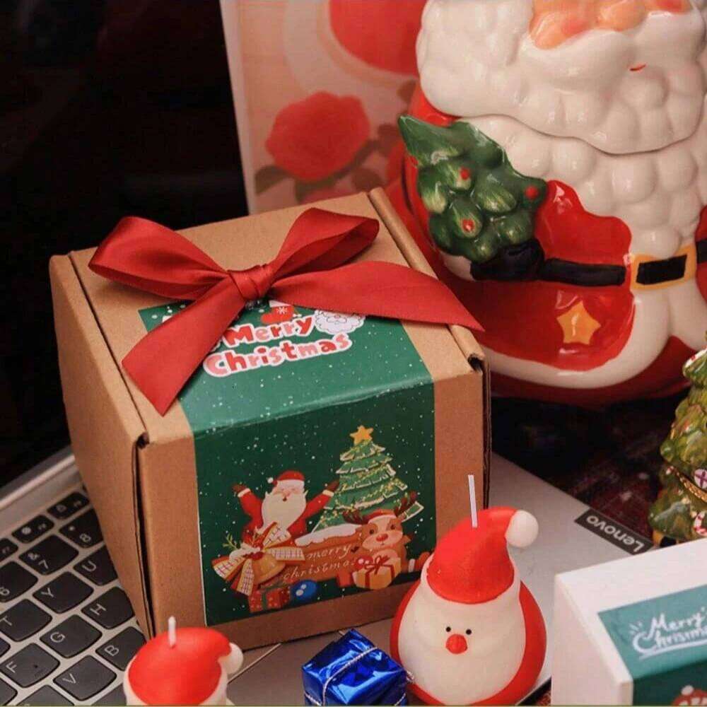 1/4 pcs Set Scented Ornament Gift Decoration Cute Snowman Snowflake Elk Tree Shaped Candle Christmas W260303