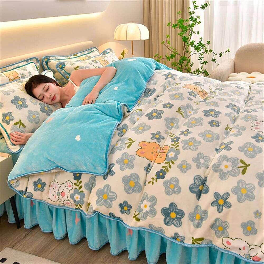 Class A Bedding Milk Fleece Winter Warm Thickened Anti-static Duvet Cover Bed Sheet Home King Queen Soft Four-Piece Set W260302