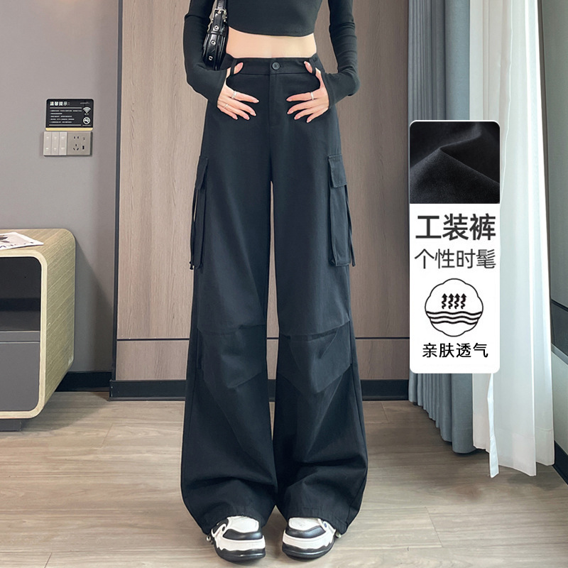 Americn-style Wide-leg Crgo Pnts For Women New Utumn Model High-wisted Slimming With Lrge Pockets Dul-wer Stright-leg Designer Pnts Csul Sports Pnts