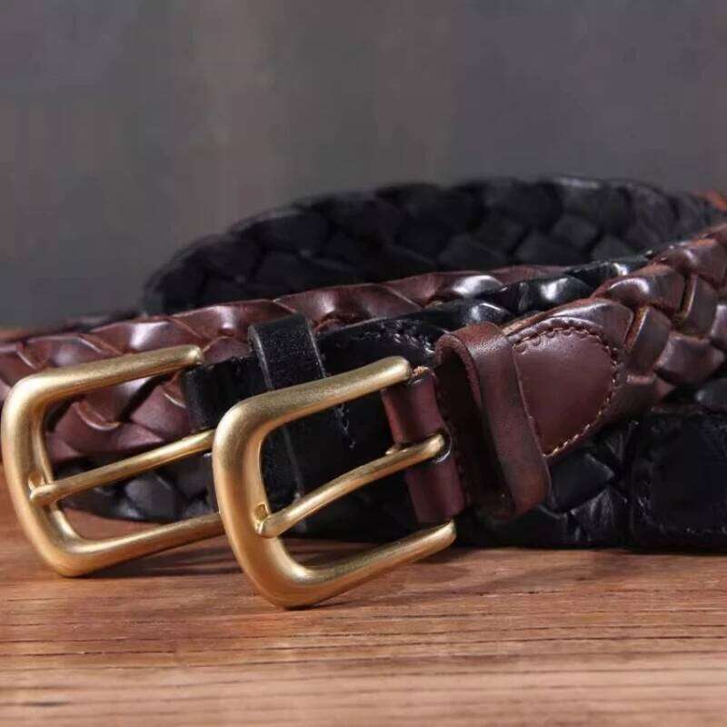 New Luxury Designer Handmade Genuine Leather Women's Belt Jeans Casual Dress Brass Buckle Ladies Trendy Belts Fashion Waistband S260228