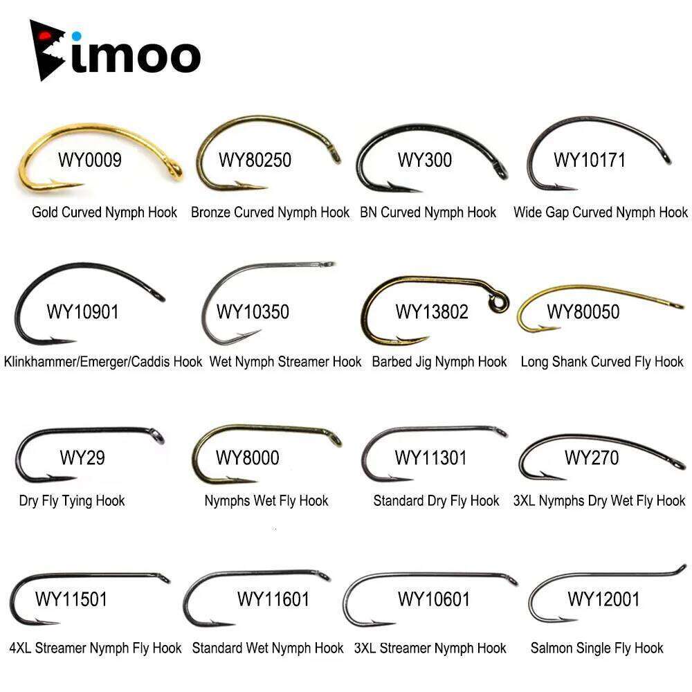 Bimoo 50pcs High Carbon Steel Barbed Hook for Tying Dry Wet Caddis Fly Nymph Streamer Emerger Pupa Trout Z260228
