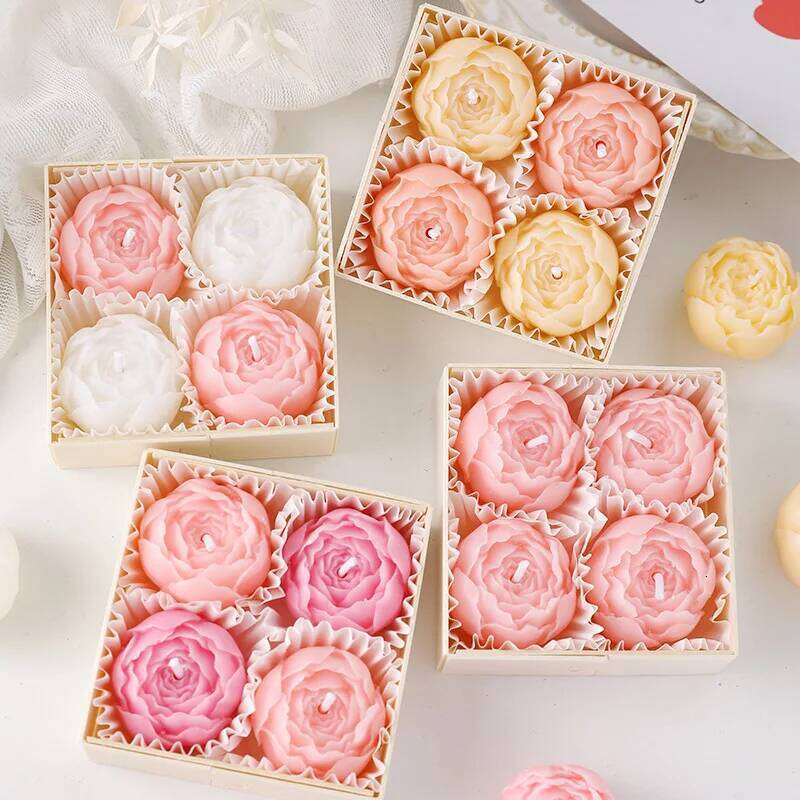 Romantic Valentine's Day Gift Box with Pink and Flowers 4 Sets of Scented Candles for Home Decoration W260303