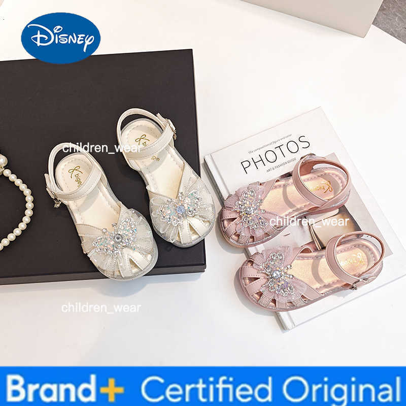 Disney Girls Princess Sandals with Butterfly-knot Children Half Sandals Cut-outs Kids Crystal Lace Sweet Shoe Soft Breathable Anti-kick H260303