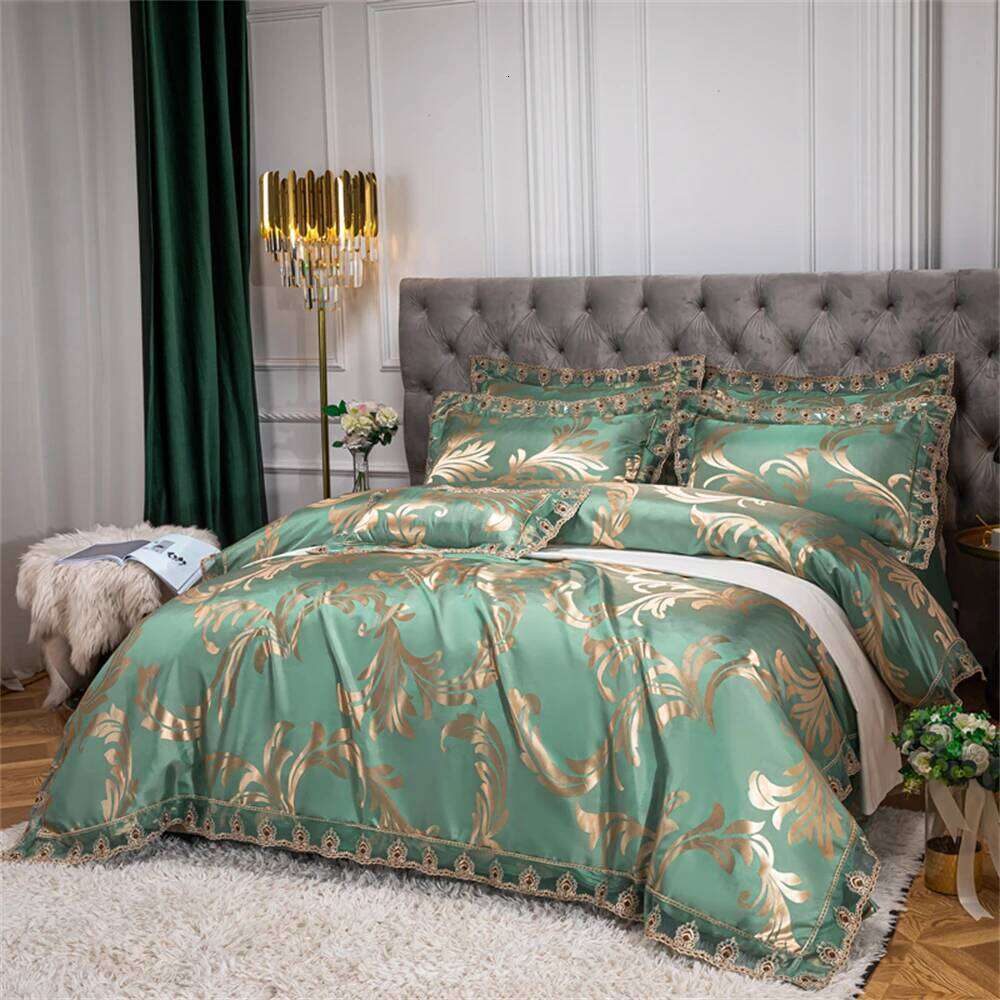 Jacquard Weave Sateen Lace Bedding Natural Comforter Satin Soft Luxury Four Pieces Set Home Duvet Cover Bed Sheet Pillowcase W260302 W260302