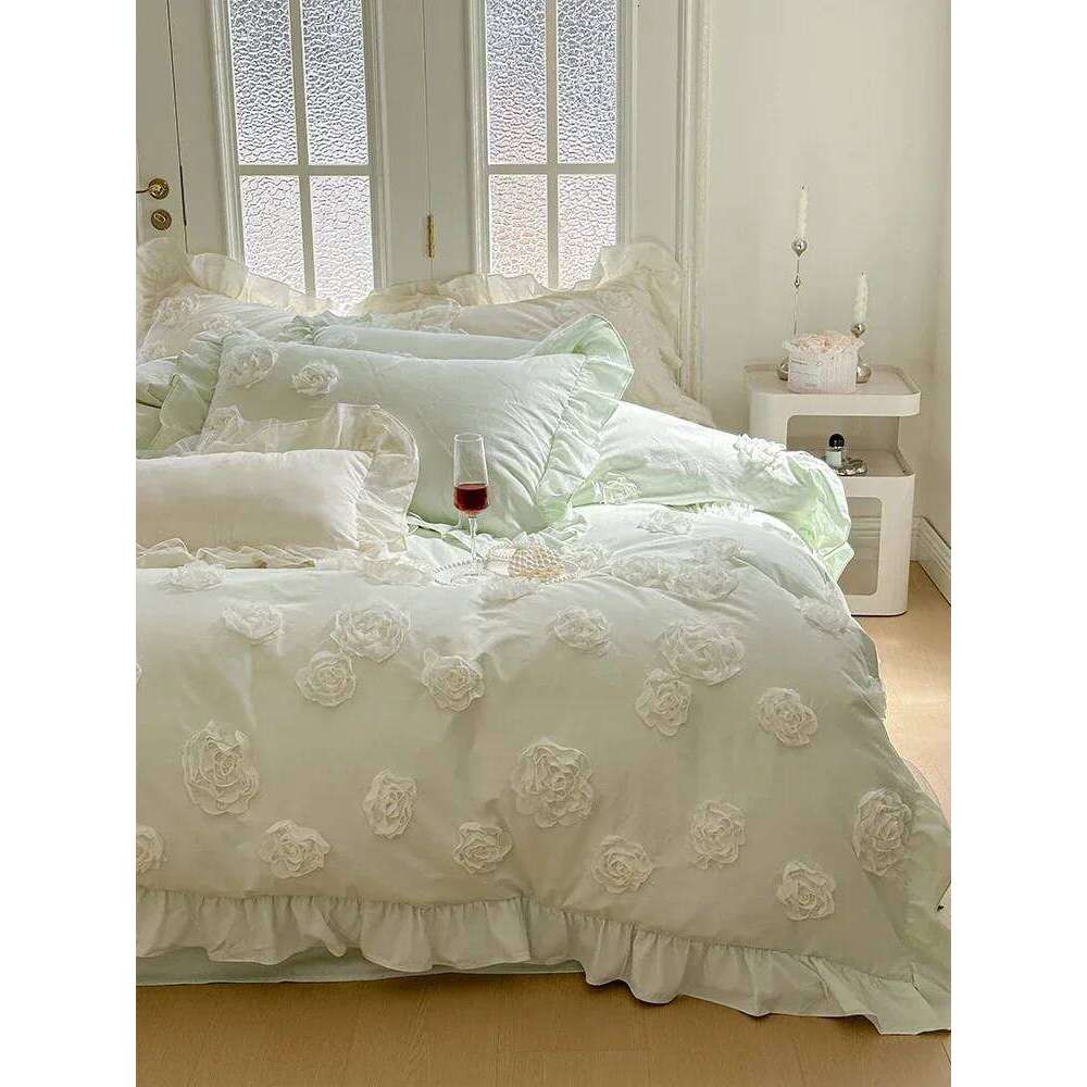 Four-Piece Cotton French Romantic Thickened Warm Household Bedding Autumn and Winter Bed Sheet Cartoon Anime Flounce Decoration W260302