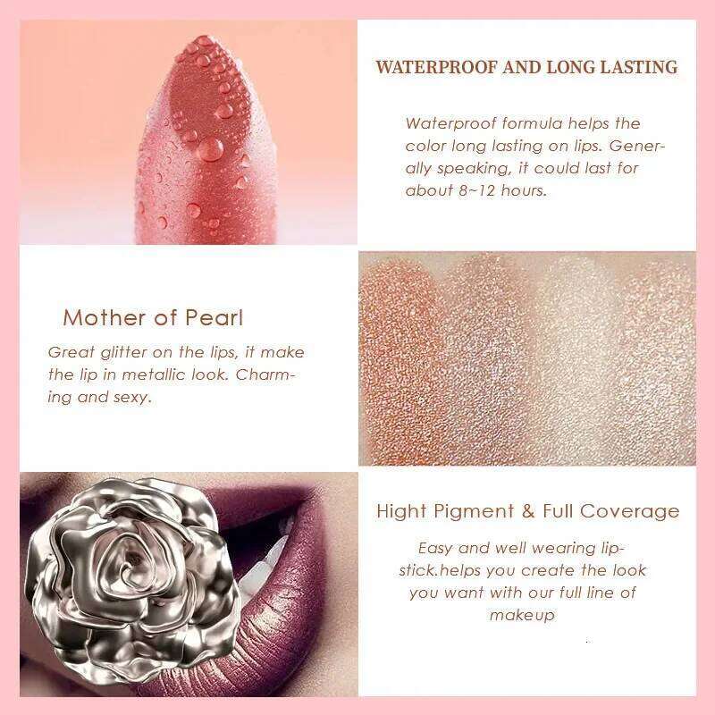 Korea Cosmetics Coral Pink Lipstick Sparkling Metallic Glitter Long Lasting Smooth Shimmer Pearl for Women H260302
