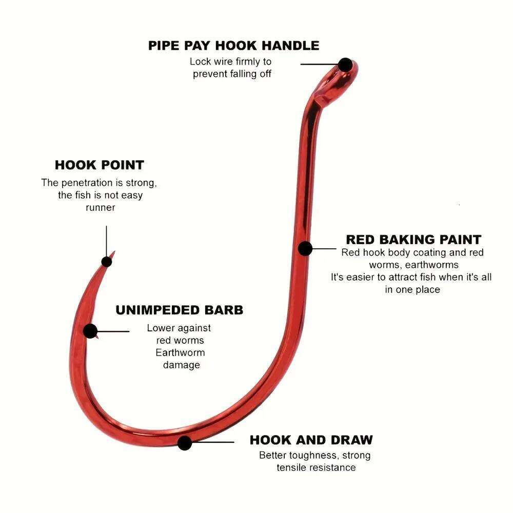 25pcs/box high-strength hooks, red octopus hooks with eyes and barbs, outdoor fishing tackle Z260228