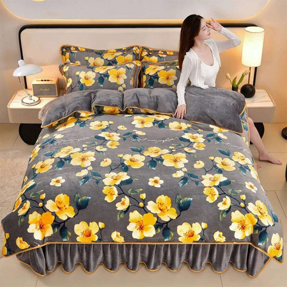 Milk Velvet Bedding Luxury Winter Thickened Class A Quilt Warm Fleece Anti-Static Duvet Cover Bed Sheet Four-Piece Set W260302 W260302