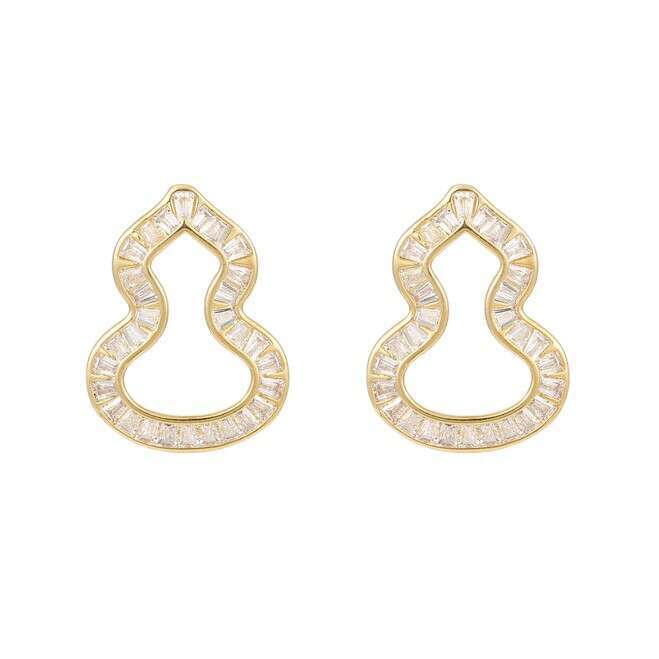 Micro-inlaid Zircon Gourd-shaped Earrings S925 Silver Pins Elegant Exquisite Hollow Design Earrings