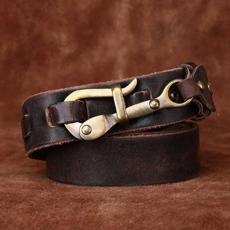 3.8cm Men Retro Knight Belt Distressed Copper Hook Lock Layer Cowhide Personalized Niche Men's Genuine Leather Belts S260228