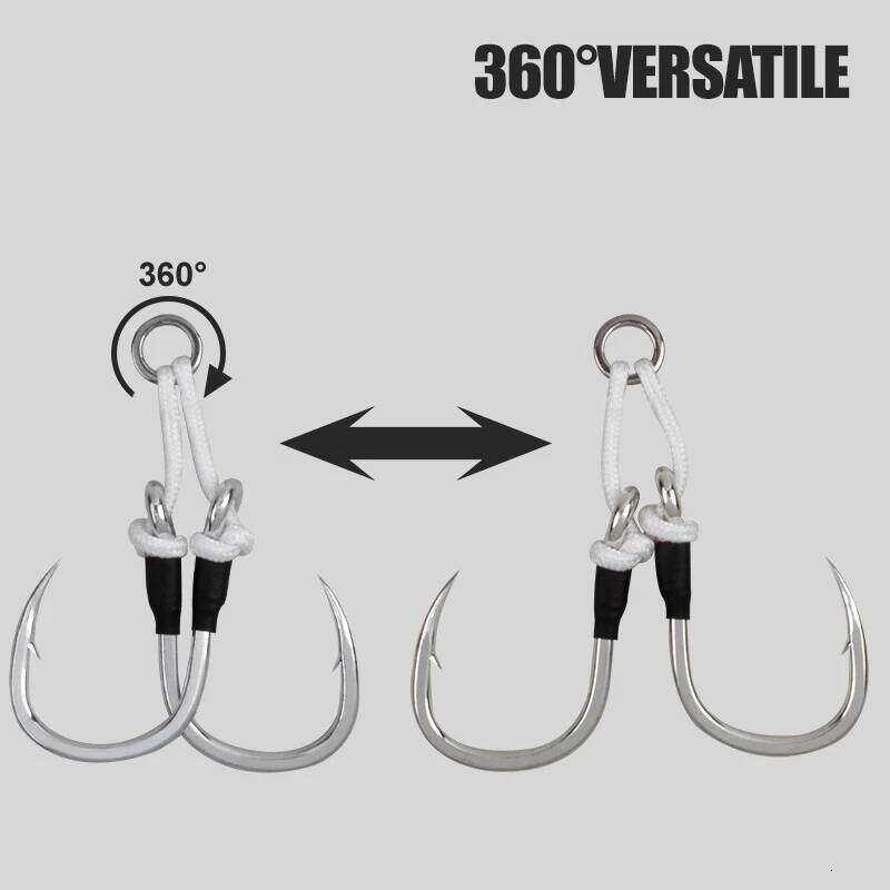 2pcs/bag High Carbon Steel Slow Double Sea Hook Saltwater Fishing Metal Jigging Assist Hooks Z260228