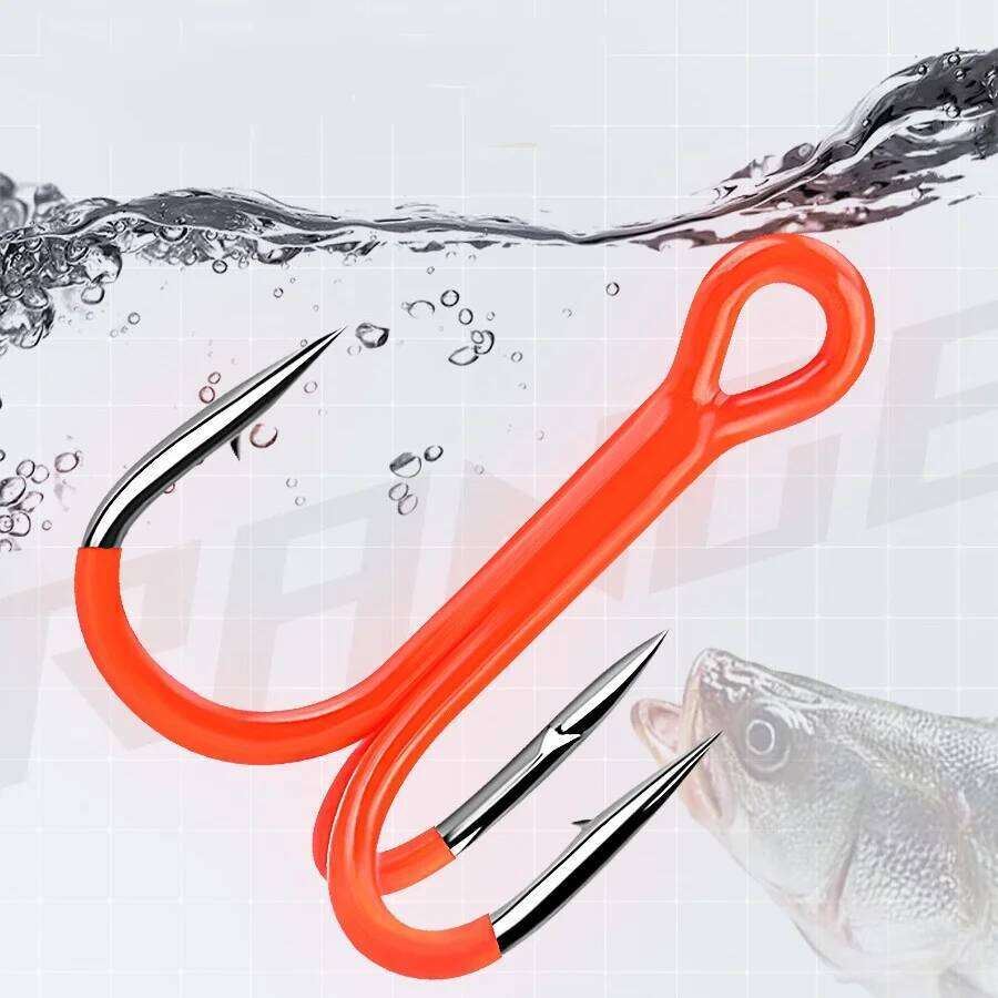 Fishing Treble Hook Orange UV Paint High Carbon Steel Hooks with Barb Lot 10 Pieces SALE Z260228