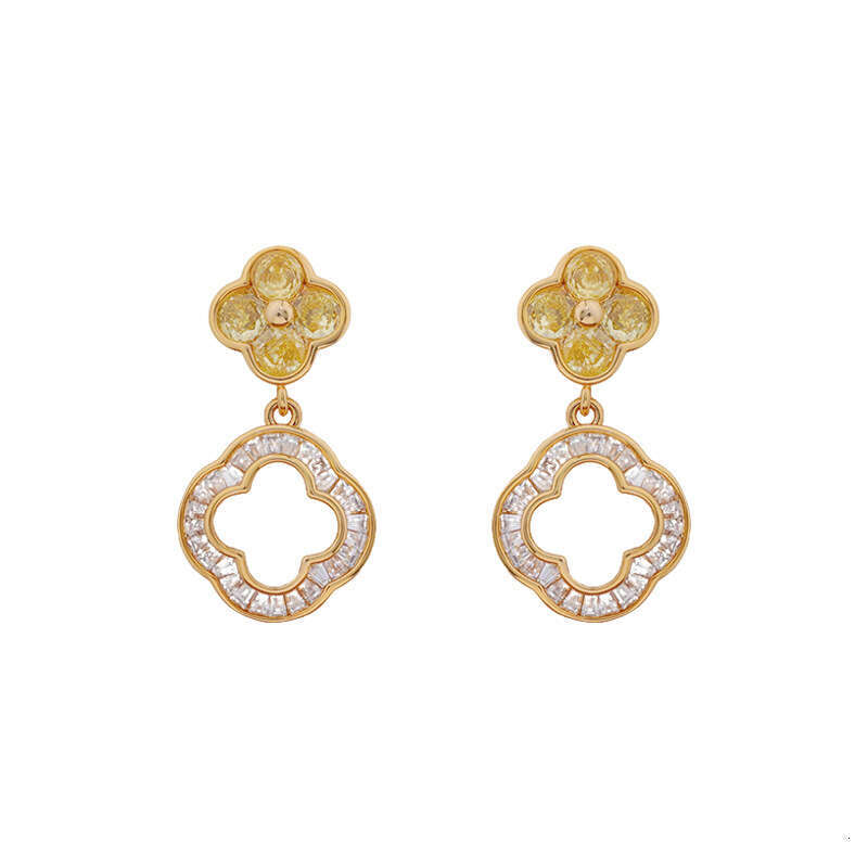 Four-leaf Clover Flower Stud Earrings For Women 925 Silver Needle With Zircon Micro-inlay Earrings