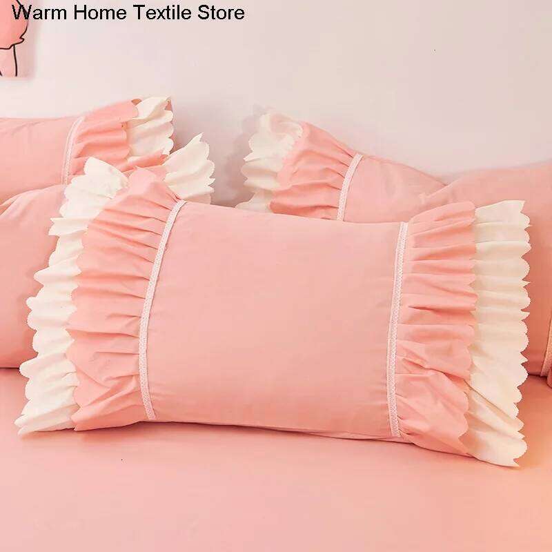 For Pink Lace Ruffle Bedding Set Luxury Bed Skirt Sheet Korean Duvet Cover Girls Princess Bedspread Pillowcases W260302