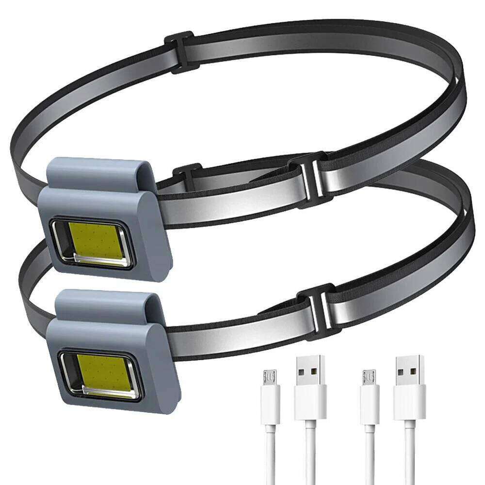 2pcs Running Chest Lamp 800mAh 500LM COB LED Work Head Light 6 Modes IPX4 Waterproof Reflective Headband for Night Walking S260302