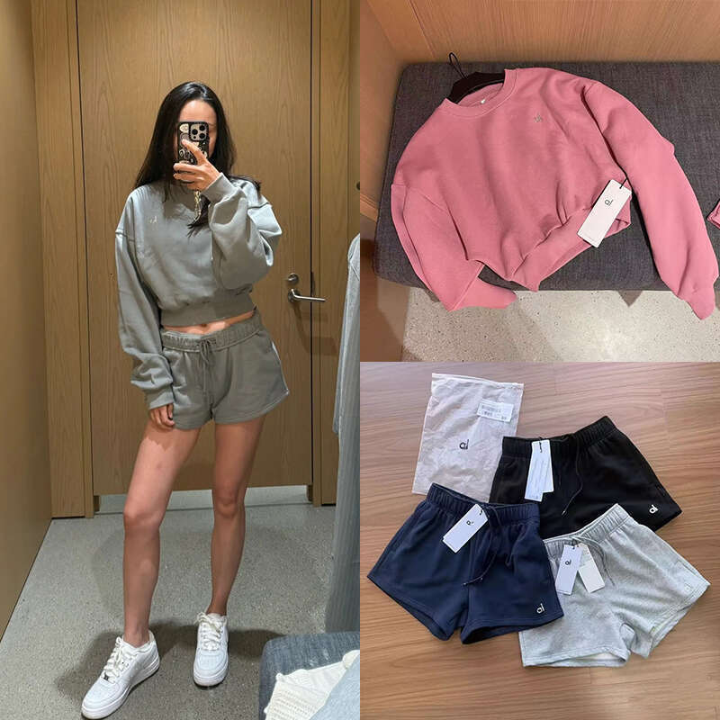 New Yoga Gym Set Aloismness Women Men Shorts Sweatshirt Pullover Jacket Set Casual Fashion Designer 3D Silver Logo Aloismness Sets Women Clothes Jogging Men Shorts