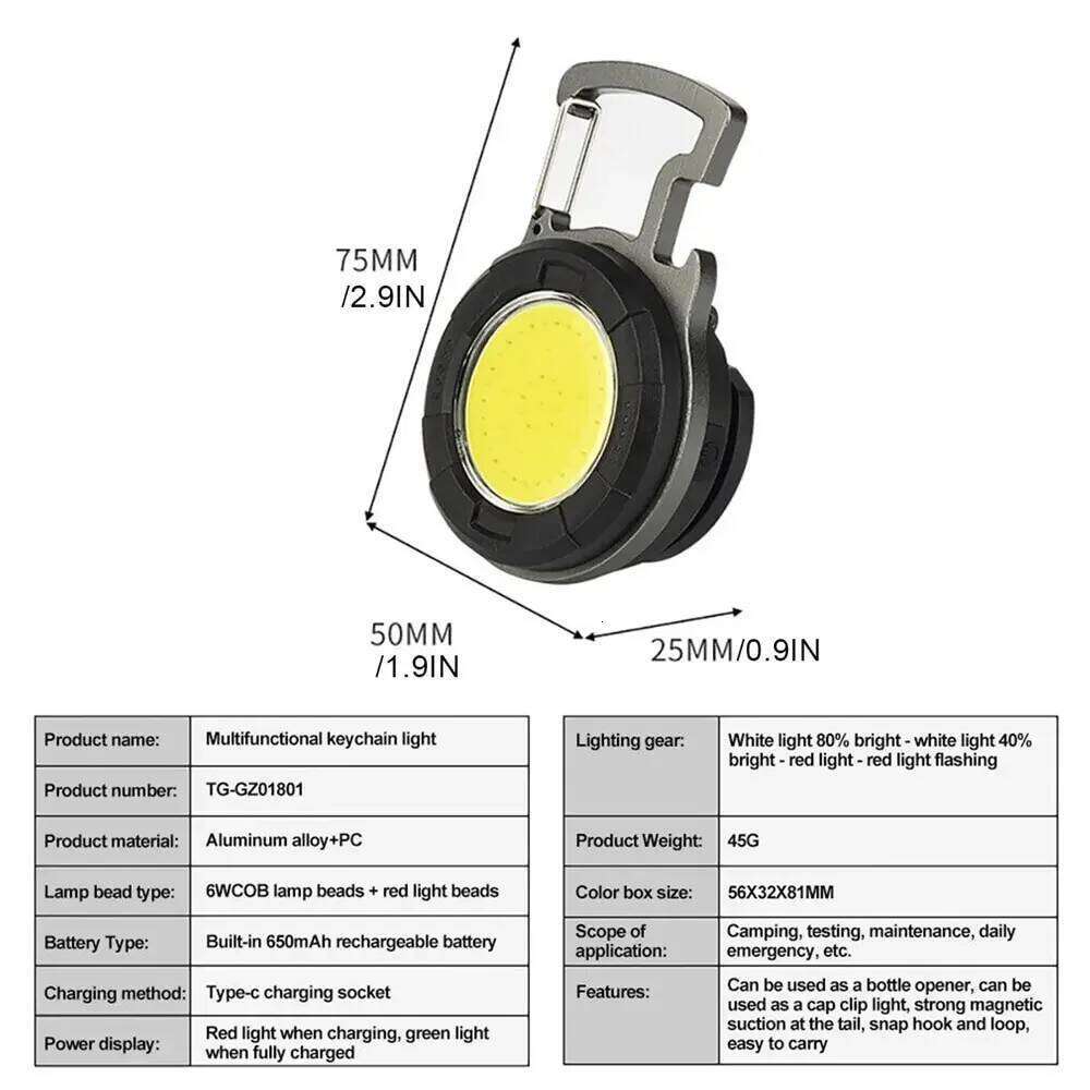 Portable COB Mini Keychain Rechargeable Outdoor Multi Functional Maintenance Work Light Emergency Lighting Flashlight S260302