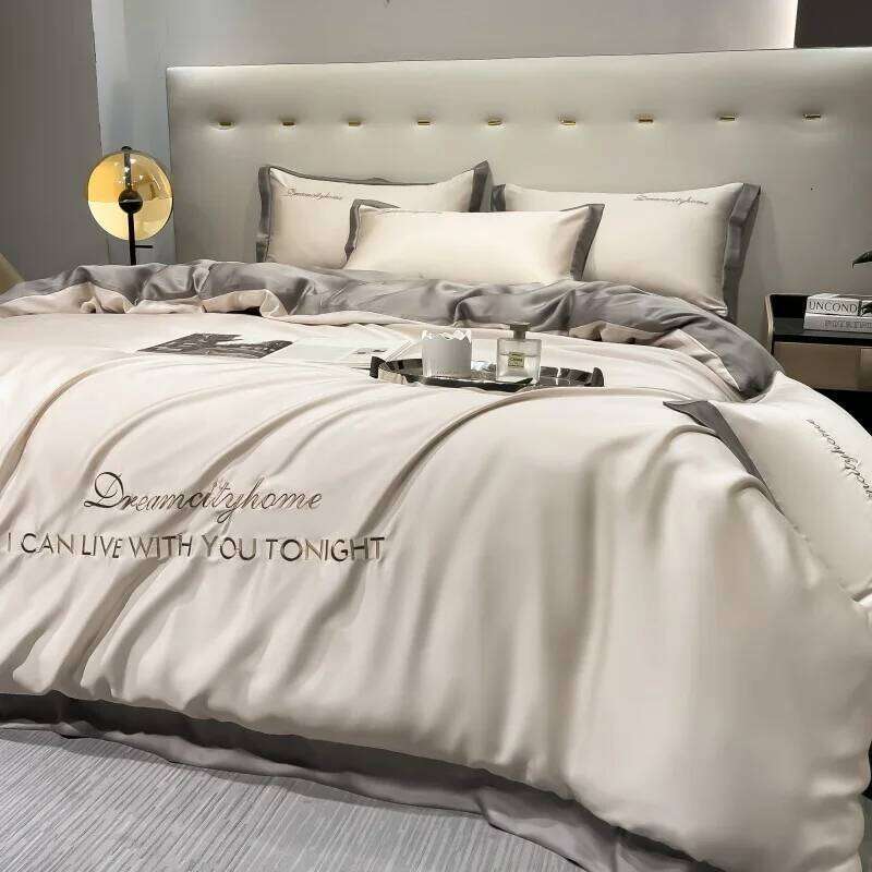 Summer ice silk set, silky smooth naked sleeping quilt cover, light luxury premium bed four-piece set W260302