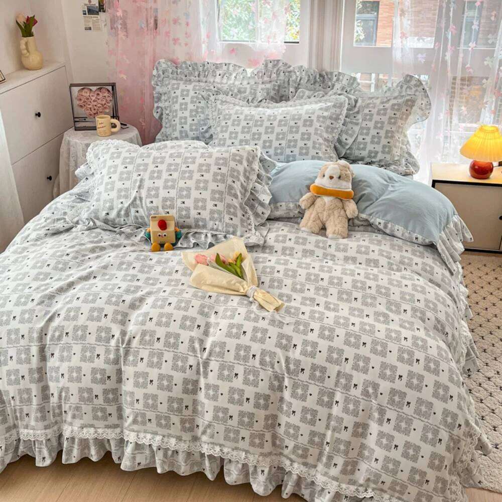 Korean Pure Cotton Bedding Princess Style Four Piece Set Student Dormitory Quilt Cover Bed Sheet Bedroom Decor Home Textiles W260302 W260302