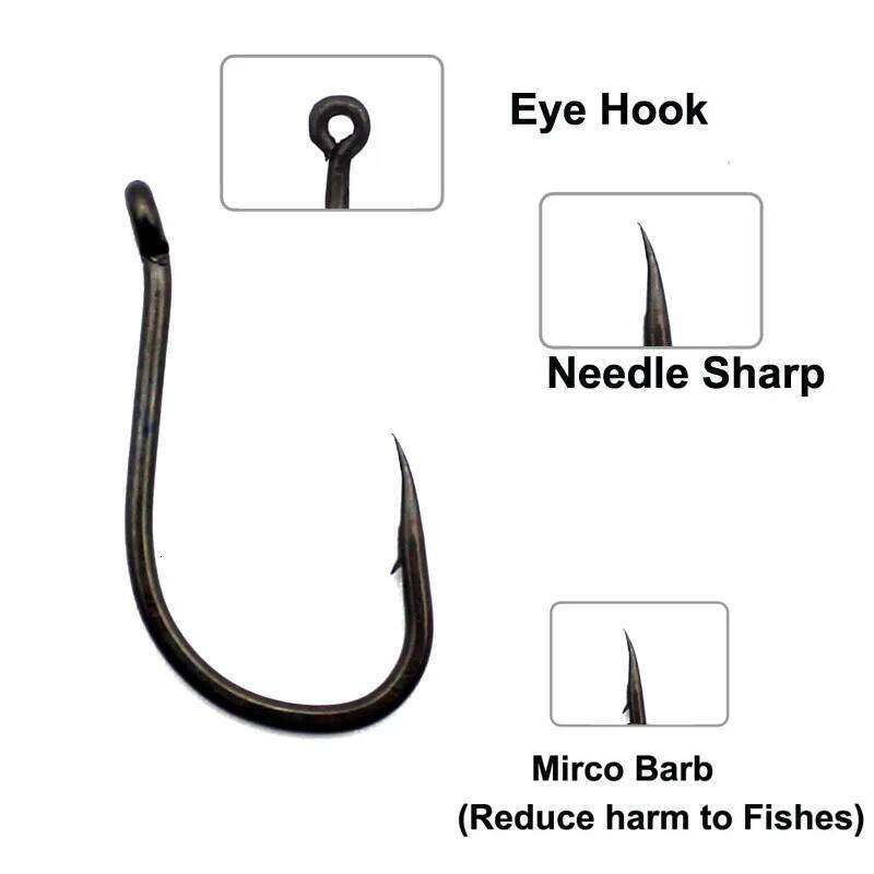 50PCS PTFE Coating Fishing Chod-Rig Kaptor Choddy Carbon Steel Black Micro Bared with Outturned Eye Carp Hook Z260228