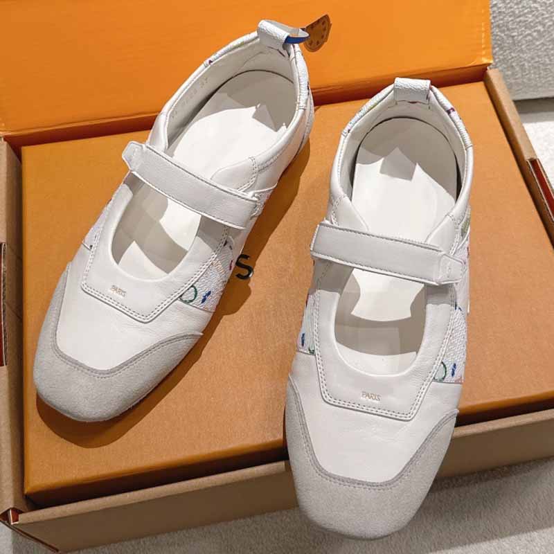 26SS New Season Sneakerina Mary Jane Shoes Beige soft lightweight ballet pump Ladies gentle style flat shoes Round toe shallow mouth soft leather sneakerina shoes