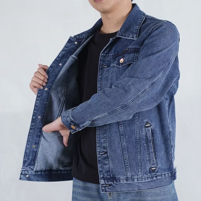 Spring Denim Jcket Designer Jacket For Men Thick Loose Lrge Size Workwer Jcket With Turndown Collr Nd Multiple Pockets