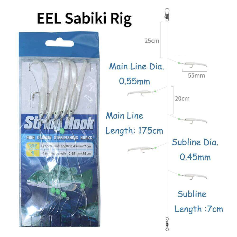 Mrlurion 1bag Cluster Soft artificial Eel Sabiki Rigs String Hooks Lure Fishes Saury Squid Mackerel Scad Saltwater Fishing Z260228