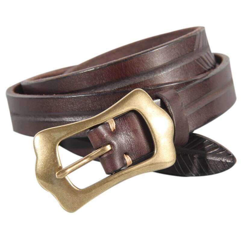 Retro Personality Women's Genuine Leather Extra Thick And Fine Top Layer Cowhide Copper Buckle All-Match soft jeans Belt S260228