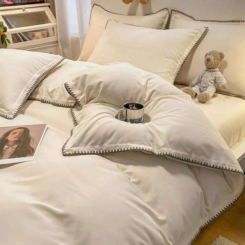 Solid Color Simple Bed Set with Shell Edge Class A Soft and Skin Friendly Not Fading Bedclothes Single Queen Size Bedding Sets W260302