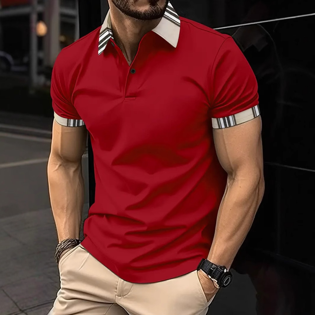 Luxury Brand Designer Clothes Polo Shirt For Tough Guys Short-Sleeved Sports T-Shirt Muscle Fit Mens Quick-Dry Slit Design Striped