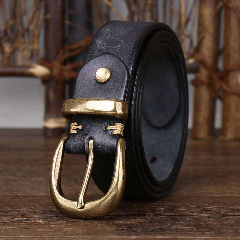 Unisex 3.3cm Men and Women Real Genuine Leather Vintage Female Luxury Copper Buckle Belt Male High Quality Jeans Strap S260228