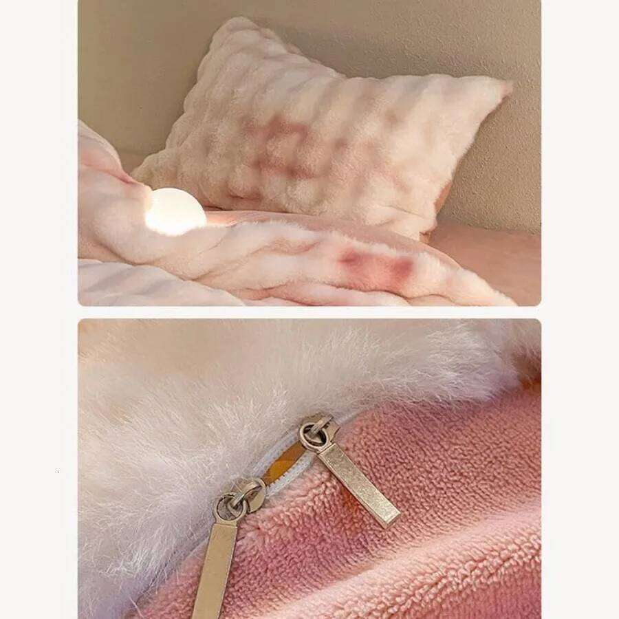 ZYFAB Fluffy Plush Shaggy Bedding 4 Pieces Super Soft Reversible Duvet Set with Thick Winter Comforter Cover and Bed W260302