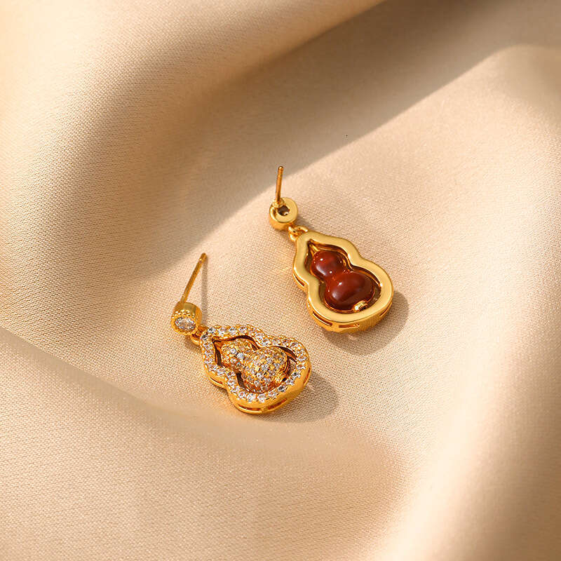 Micro-inlaid Zirconia Rotating Gourd For Women Double-sided Design Elegant Studs Light Luxury Exquisite Earrings