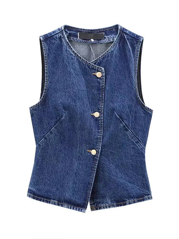 Women's 2025 New Fashion Denim Vest Top Ladies Casual Cropped Sleeveless Jacket Coat Streetwear Waistcoat Outerwears dongdumaoyi
