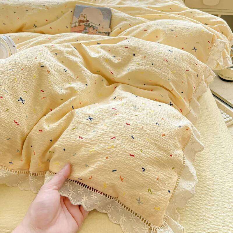Cute INS Princess Bedding 2025 New Soft Cotton Lace Flat Sheet Twin Queen Size Duvet Pillowcase Bed Linens Set Girls W260302