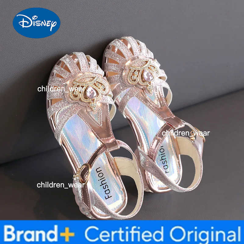 Disney Girls Princess Sandals 2024 New Summer Crown Baby Soft Sole Childrens Crystal Shoes H260303