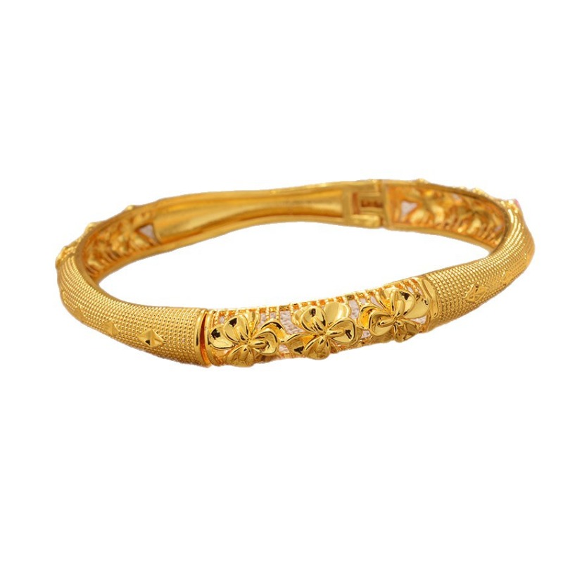 Women's Gold Plated Bangle Flower Phoenix Craft Hollow Adjustable Open Elegant Cuff Bracelet Chinese Style Exquisite Fashion Jewelry Gift For Lad