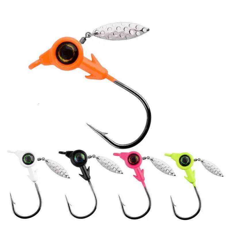 5pcs Head 3.5g 5g 7g 10g Hook Rotating Sequins Jig Lure Metal Spoons Hard Baits For Soft Worm Fishing Tackle Z260228