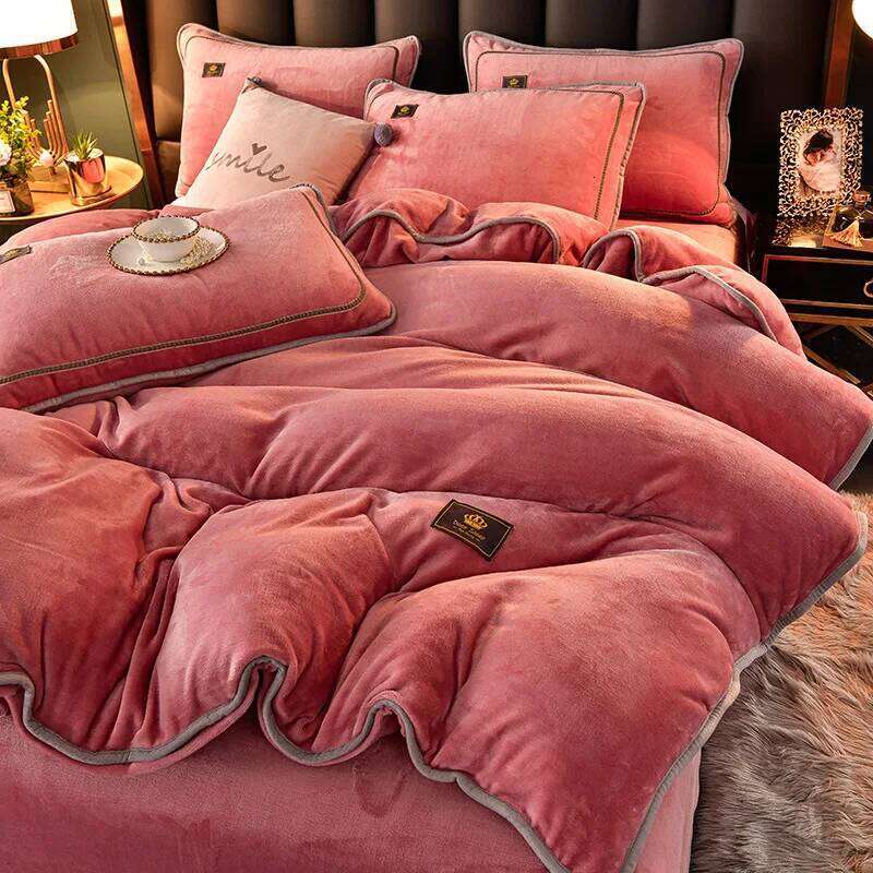 Nordic Thickened Coral Fleece Bedding Luxury Super Soft Solid Duvet Cover Set Keep Warm Autumn and Winter Home Textiles W260302