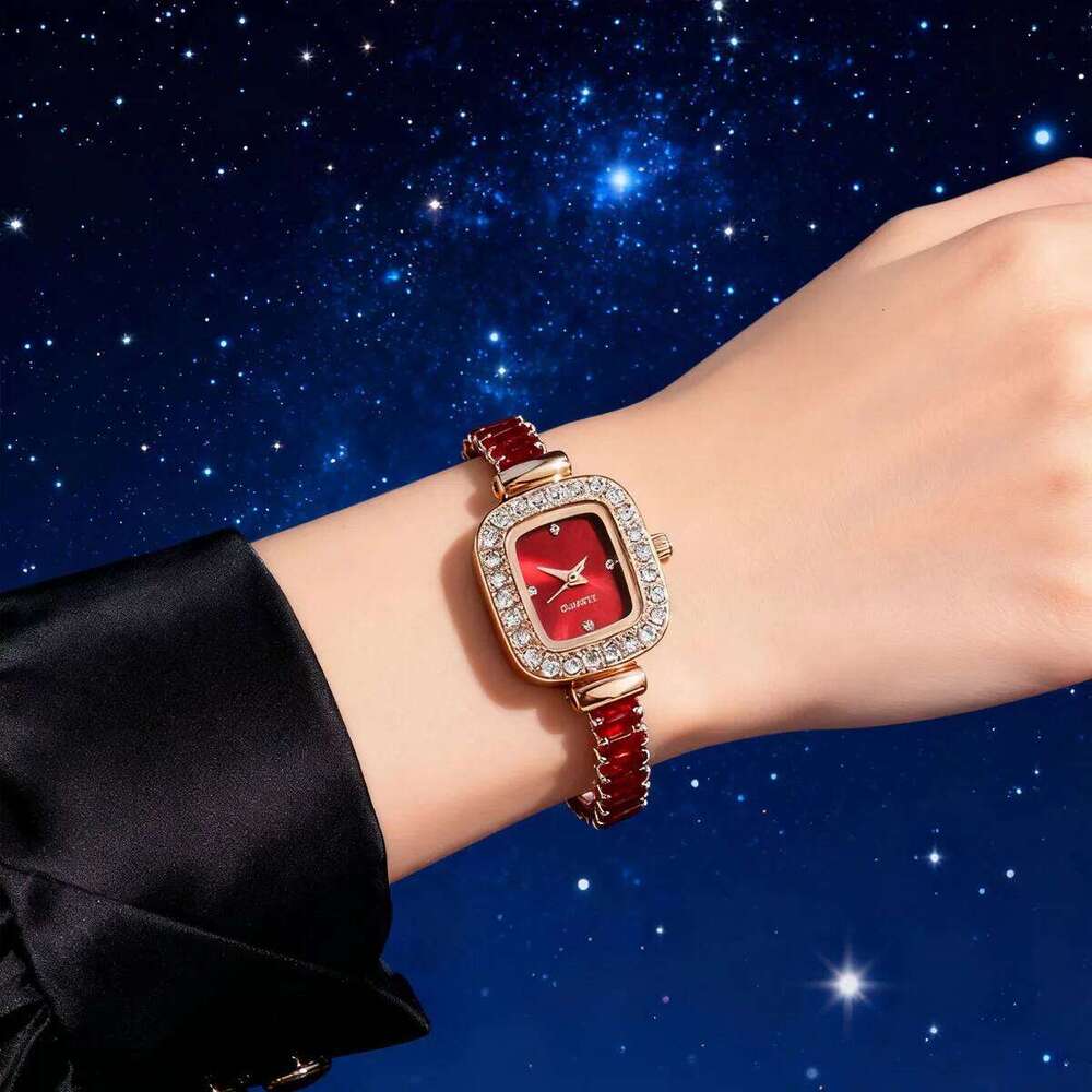 1pc-Ladies' Flexible Bracelet with Diamond Square Alloy Case, Rhinestone Scale, Simple Dial Quartz Watch XJ260303