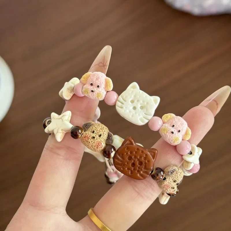Cute Puppy and Cat Bracelets Ceramic Cartoon Couple and Best Friend Fresh and Sweet Bracelet Niche High-appearance-level Jewelry H260303