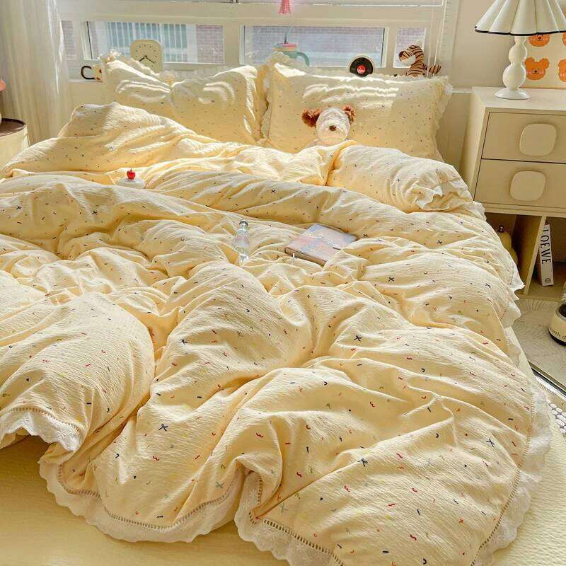 Cute INS Princess Bedding 2025 New Soft Cotton Lace Flat Sheet Twin Queen Size Duvet Pillowcase Bed Linens Set Girls W260302