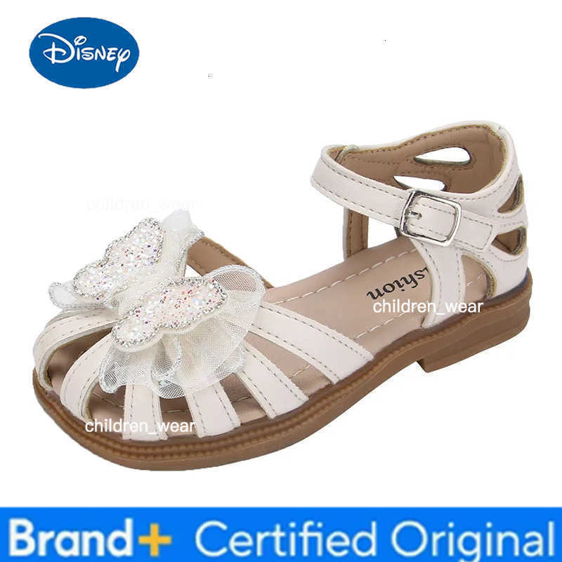 Disney 2025 Summer Girls Sandals Princess Beach Shoes Cut-outs Kids Sandals Crystal Butterfly Lace Sweet Soft Breathable Anti-kick Cute H260303