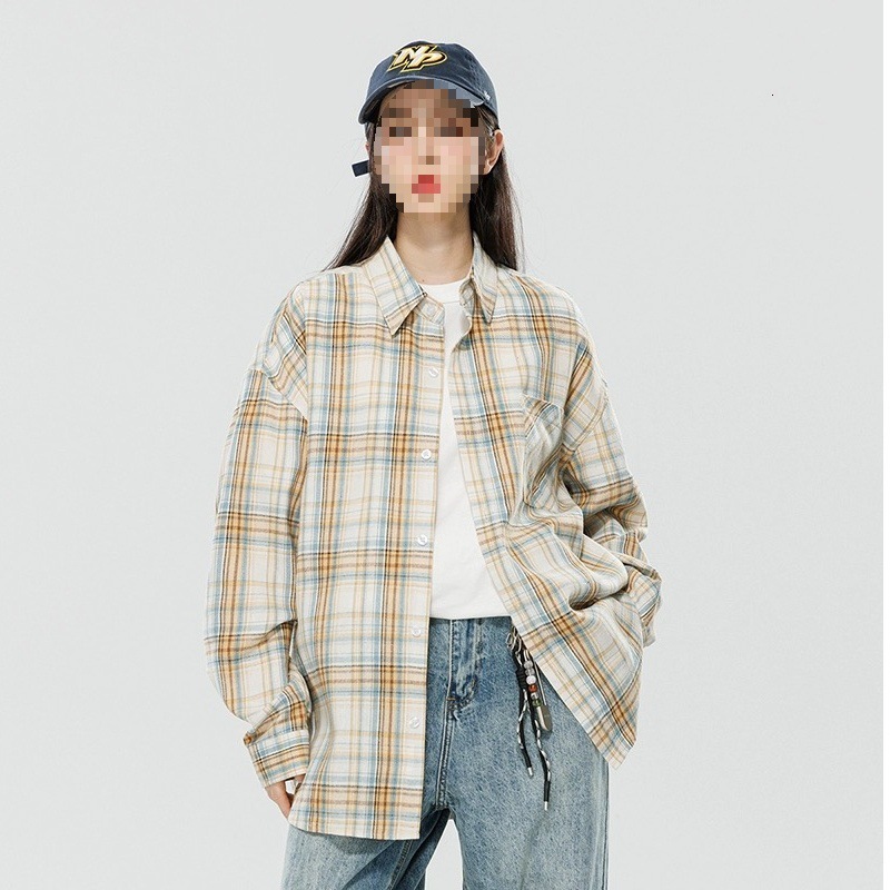 In-stock Cotton American Retro Plaid Shirt For Women Unique Designer Shirt Design Niche Ins Designer Hoodie Style Polo Shirt Long-sleeved Checkered Shirt Jacket
