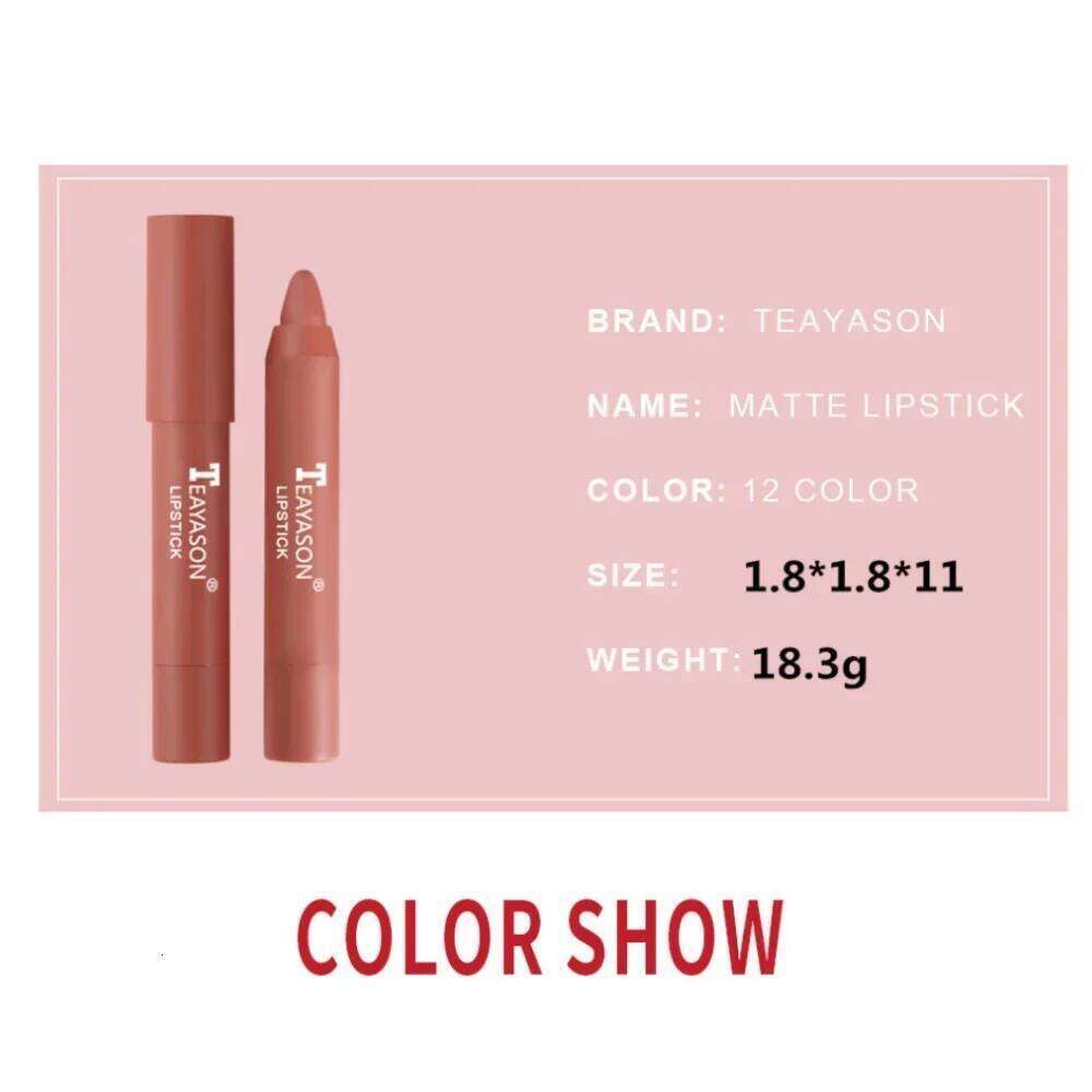 TEAYASON Nude Velvet Matte Lipstick Long Lasting Moisturizing Lip Crayon High Pigment Rotate Lipsticks Pen Woman Cosmetics H260302