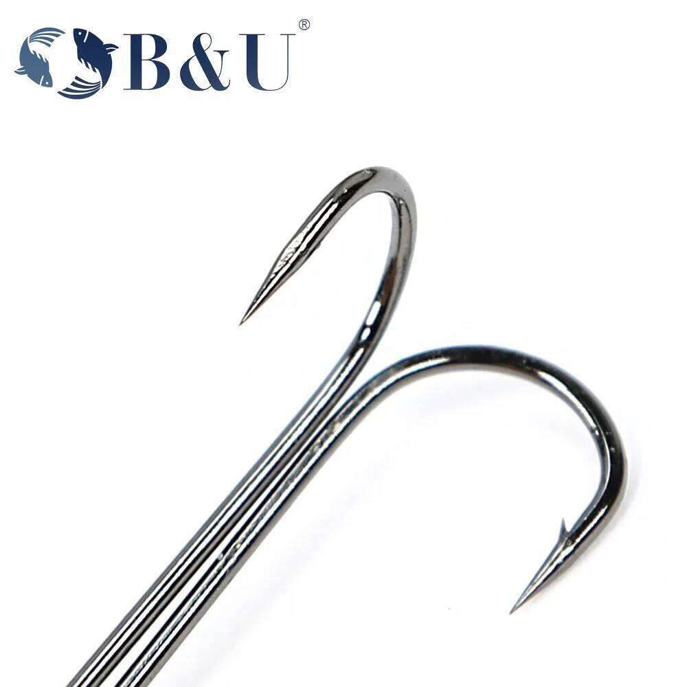 B&U hooks Super Long Double Hook long high carbon steel fishing tackle different sizes equiped with soft lure Z260228