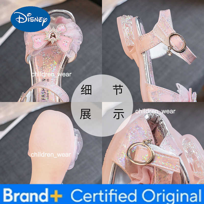 Disney 2026 Summer Princess Butterfly Leather Shoes Frozen Kids Bowknot High Heel Children Girl Glitter Shoes Fashion Girls Party Shoe H260303
